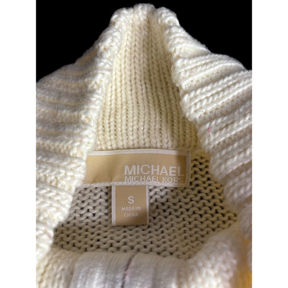 Michael Kors Ivory Sweater Poncho Cape Oversized Full Zip Toggle Closure Sz S - Picture 13 of 15